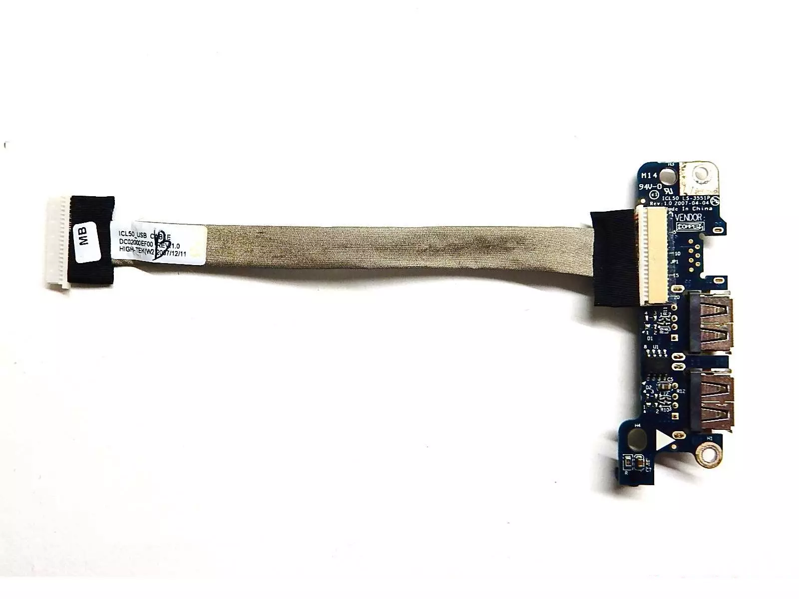 Плата USB с шлейфом 4359FMBOL12 B2, ICL50_USB CABLE DC02000EF00 REV: 1.0 Acer Aspire 5520 7520