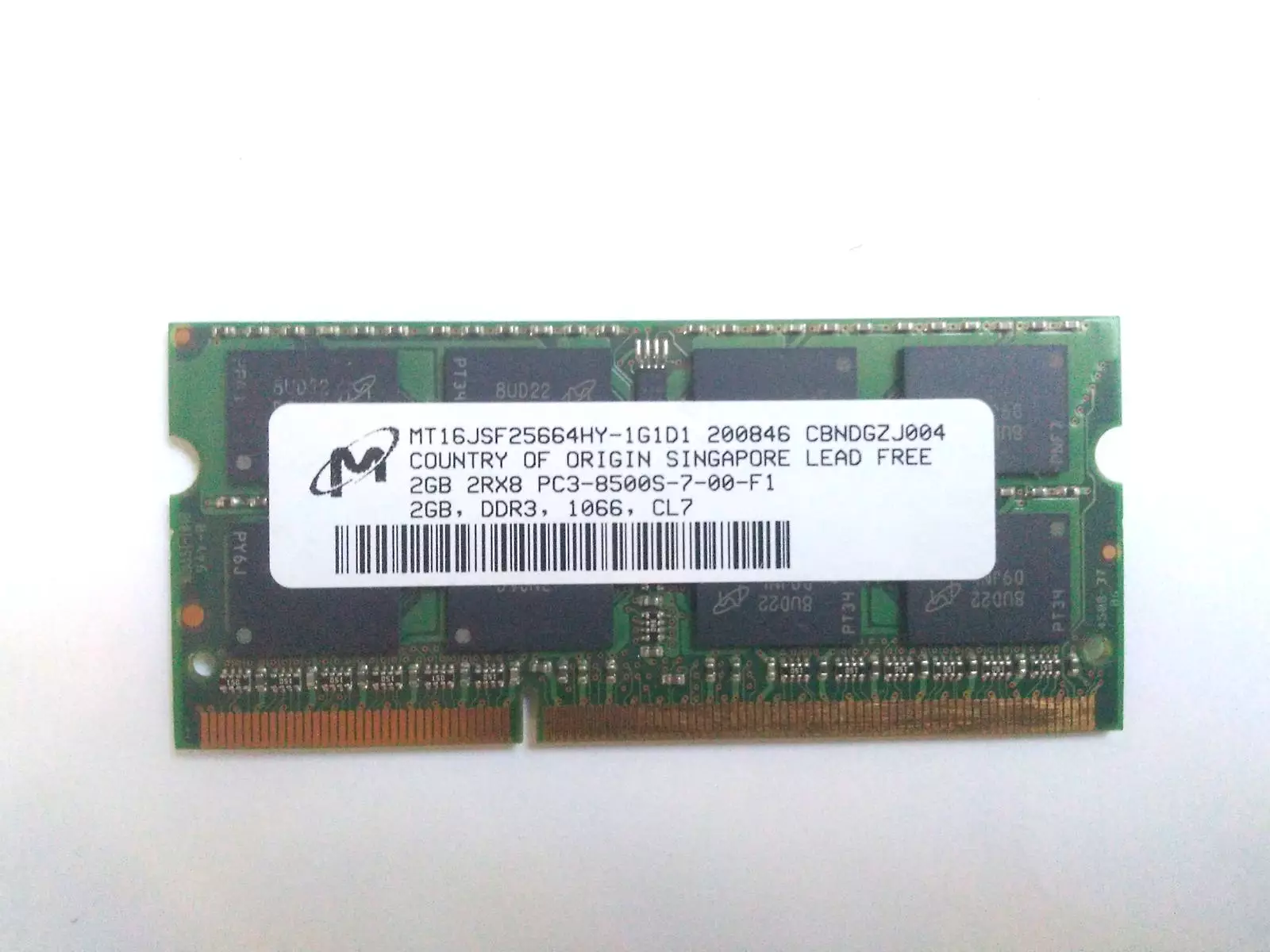 Micron MT16JSF25664HY-1G1D1 2GB 2Rx8 PC3-8500S-7-00-F1 DBNDGZJ004