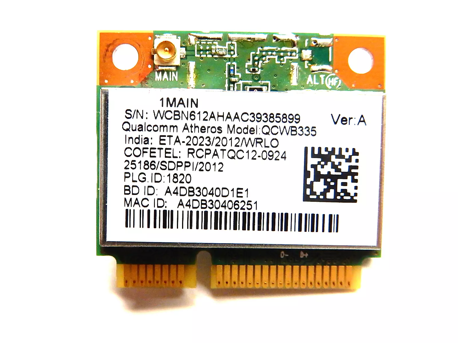 Wi-Fi+Bluetooth модуль Qualcomm Atheros QCWB335 Ver: A